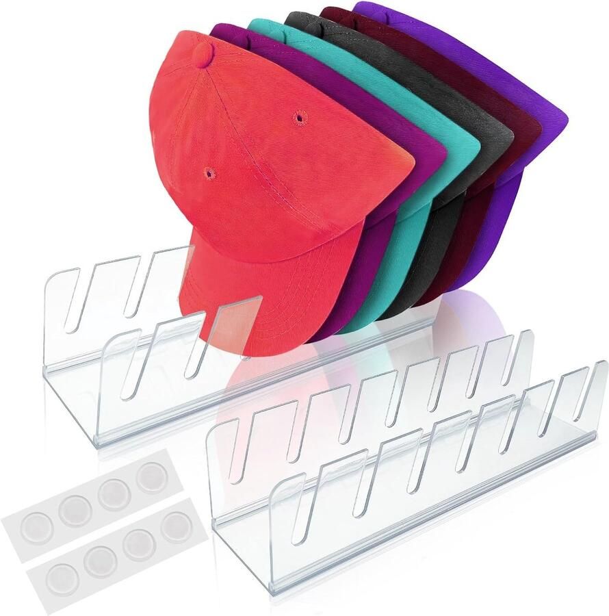 TENTHPEO 2 stuks honkbalpet opslag hoed displaystandaard met rubberen voeten geen installatie acryl heldere hoed standaard voor 14 honkbalpetten hoed opslag voor thuis slaapkamer kast dressoir