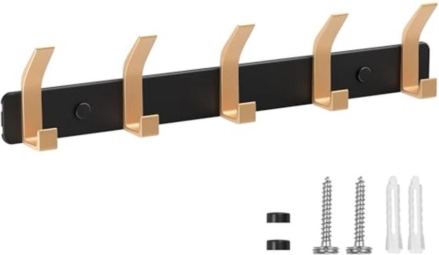 TENXSNUG kapstok wandkapstok roestvrij haakrek kapstok wandhaak met 5 haken wandkapstok kapstokhaakrek jashouder voor keuken zwart + goud