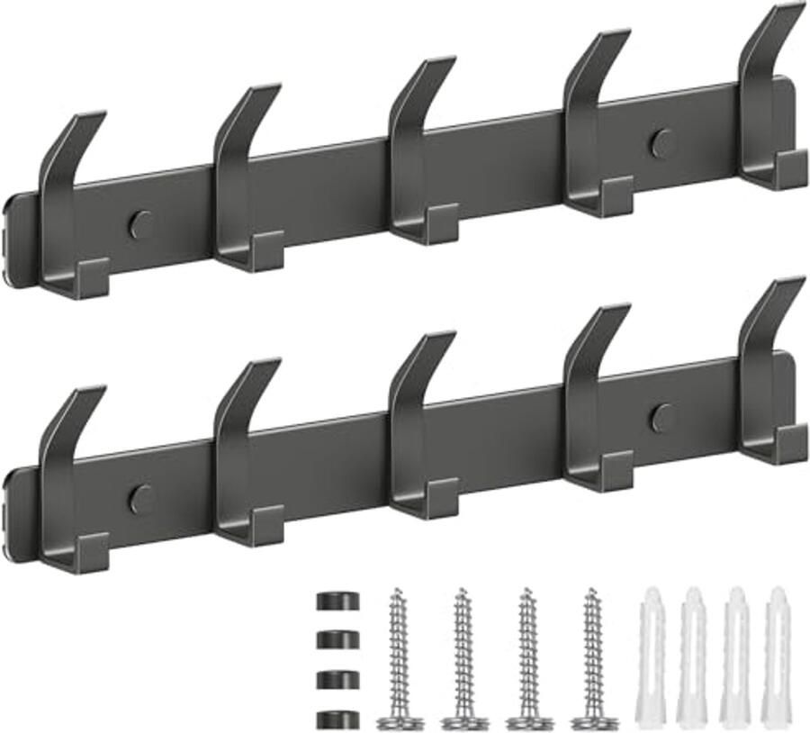 TENXSNUG kapstokken wandkapstok set van 2 haakrekken kapstokken wandhaken met 5 haken wandkapstok kapstokhaakrek jashouder voor keuken badkamer en slaapkamer grijs