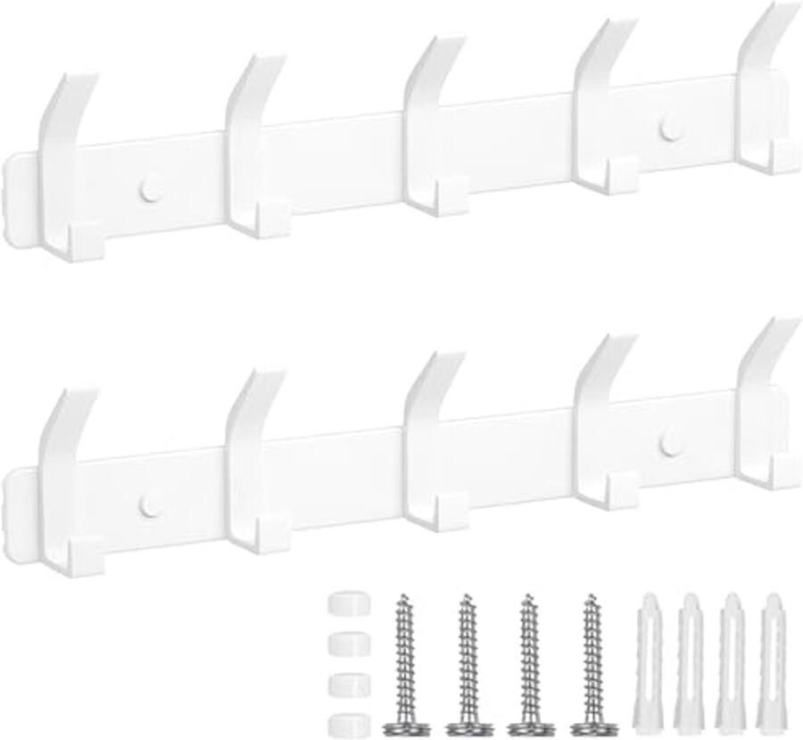 TENXSNUG kapstokken wandkapstok set van 2 haakrekken kapstokken wandhaken met 5 haken wandkapstok kapstokhaakrek jashouder voor keuken badkamer en slaapkamer wit