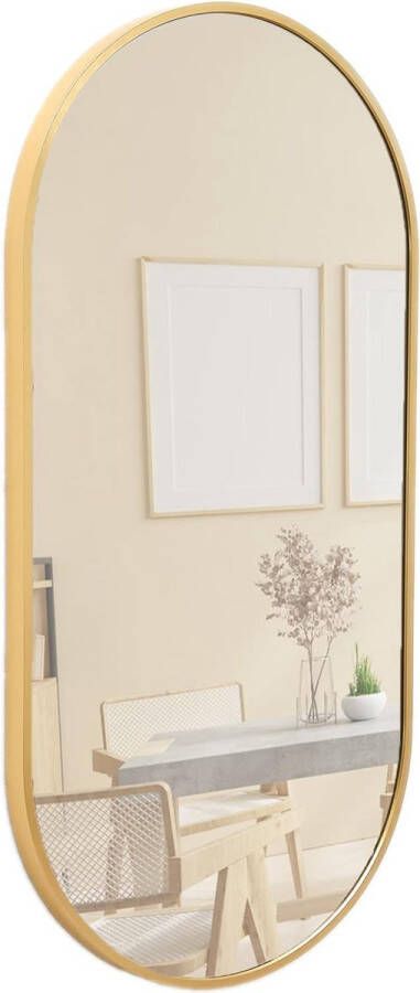 Terra Home Wandspiegel ovaal 60 x 30 cm goud modern metalen frame spiegel hoge en dwarse montage mogelijk voor hal woonkamer badkamer of garderobe