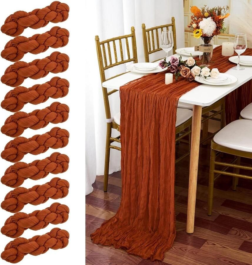 Terracotta kaasdoek tafelloper 10 stuks 90 x 300 cm rustieke gaas boho bruiloftsfeest tafelkleed bruidsfeest tafeldecoratie