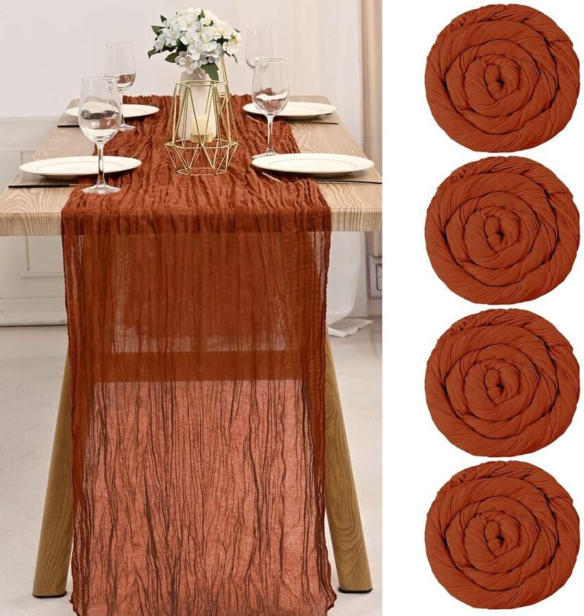 Terracotta kaasdoek tafelloper set van 4 400cm x 90cm duurzaam polyester