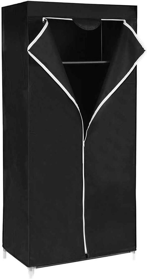 Textiel kledingkast inklapbare kledingkast met hangstang en 2 opbergborden stevig en duurzaam metalen frame geschikt voor woonkamer slaapkamer en inloopkast 75 x 45 x 160 cm zwart