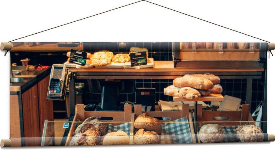 Textielposter Bakkerij Brood Vitrine 90x30 cm Foto op Textiel