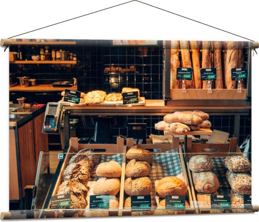 Textielposter Bakkerij Brood Vitrine 90x60 cm Foto op Textiel