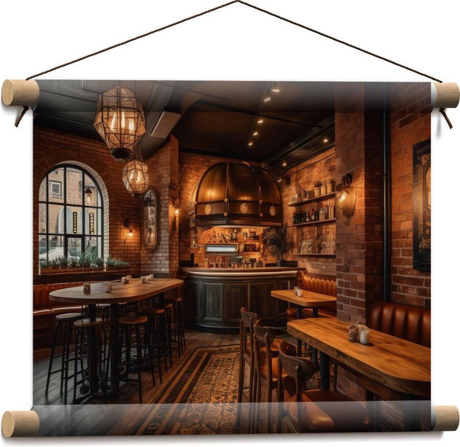 Textielposter Bar Modern Hout Knus Tafels Stoelen 40x30 cm Foto op Textiel