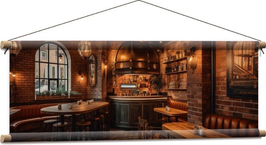 Textielposter Bar Modern Hout Knus Tafels Stoelen 90x30 cm Foto op Textiel