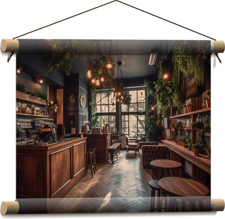 Textielposter Bar Plantjes Groen Stoelen 40x30 cm Foto op Textiel