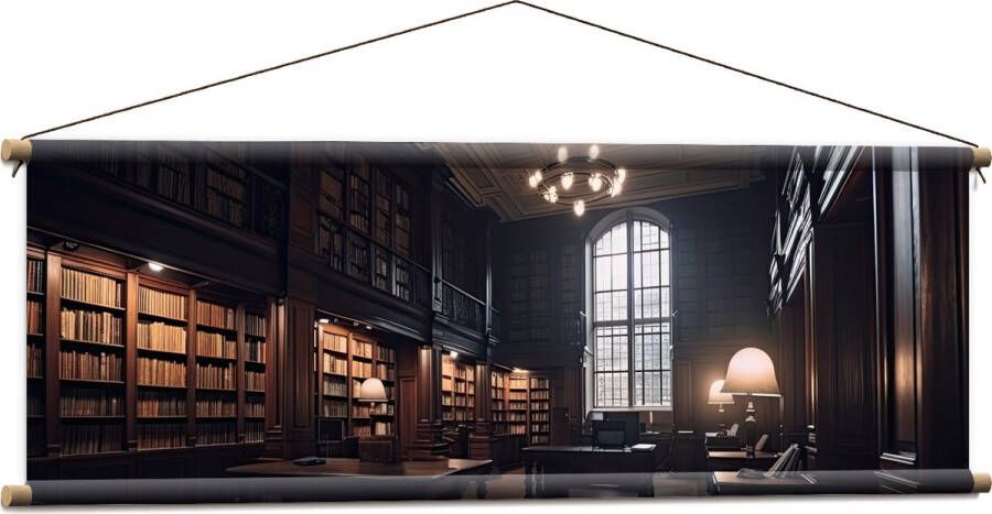 Textielposter Bibliotheek Boeken Stilte Tafels 120x40 cm Foto op Textiel