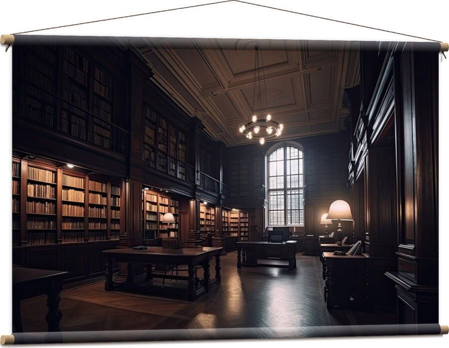 Textielposter Bibliotheek Boeken Stilte Tafels 120x80 cm Foto op Textiel