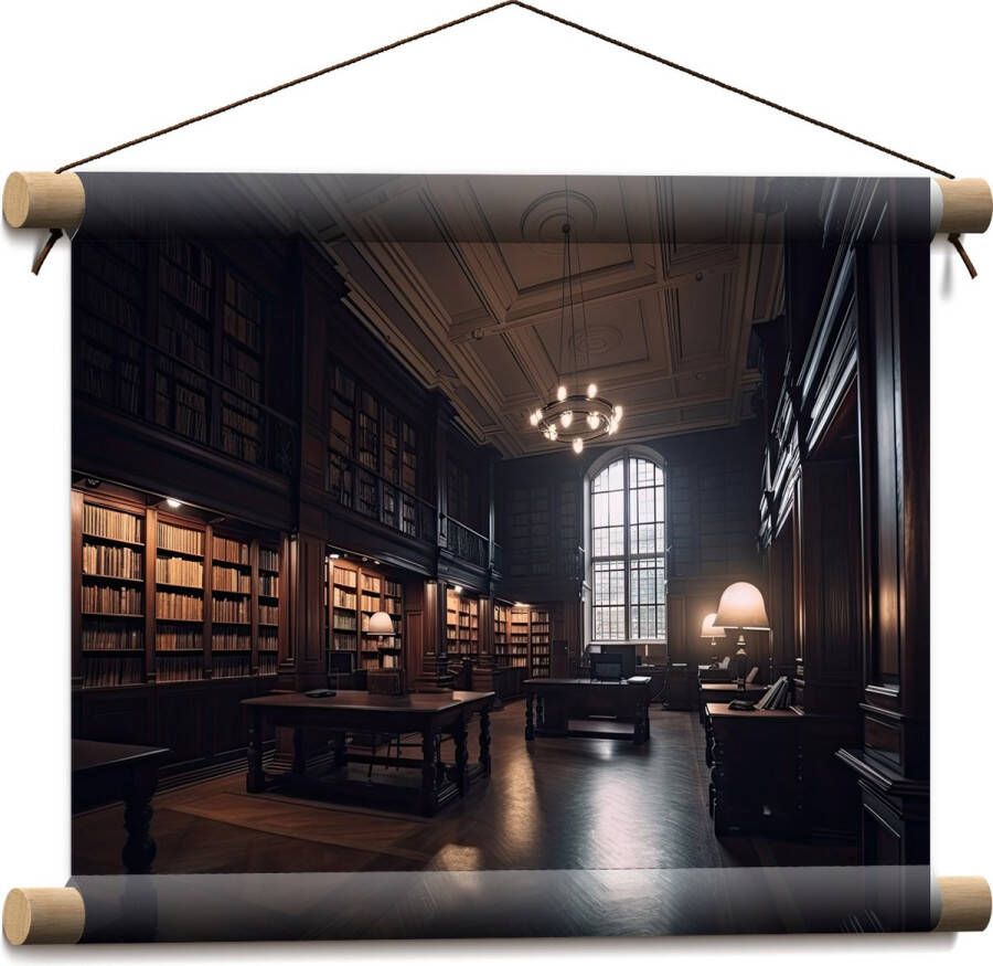 Textielposter Bibliotheek Boeken Stilte Tafels 40x30 cm Foto op Textiel