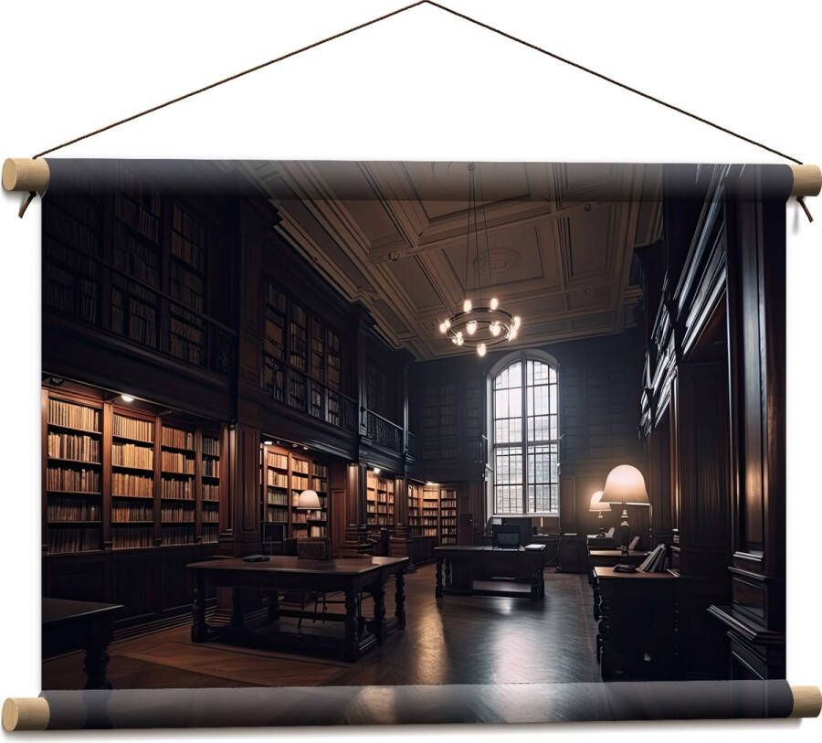 Textielposter Bibliotheek Boeken Stilte Tafels 60x40 cm Foto op Textiel