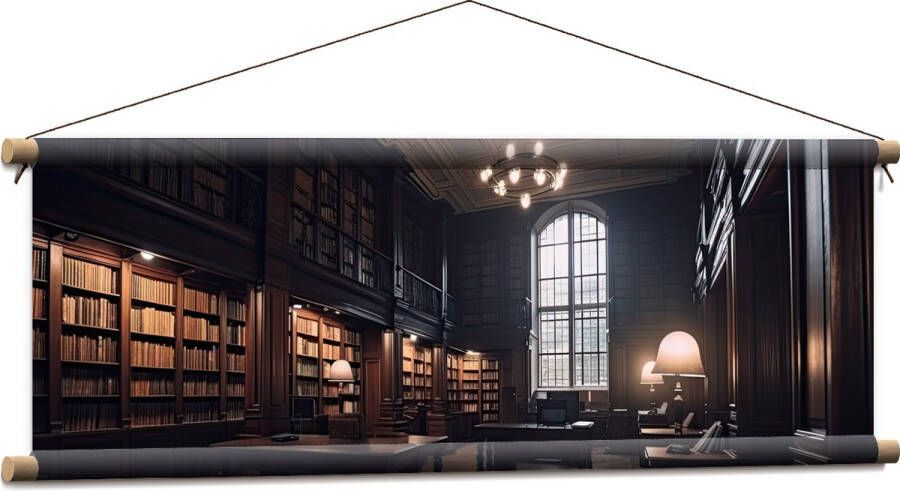 Textielposter Bibliotheek Boeken Stilte Tafels 90x30 cm Foto op Textiel