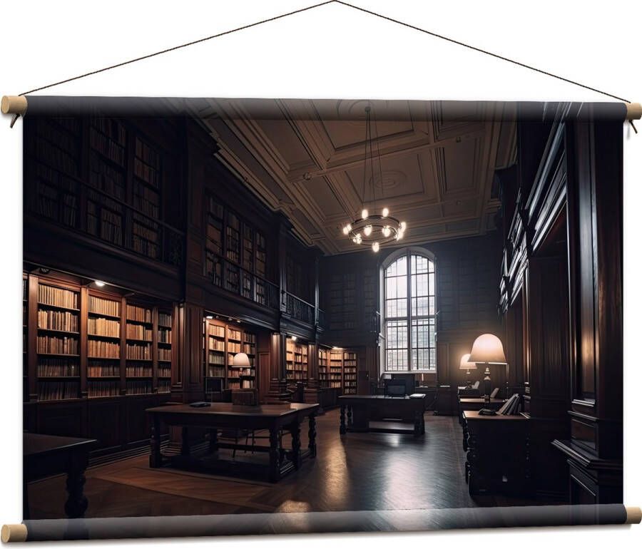 Textielposter Bibliotheek Boeken Stilte Tafels 90x60 cm Foto op Textiel