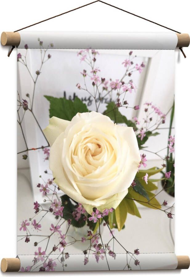 Textielposter Bloemen Roos Bladeren Bureau Boeket Vaas 30x40 cm Foto op Textiel