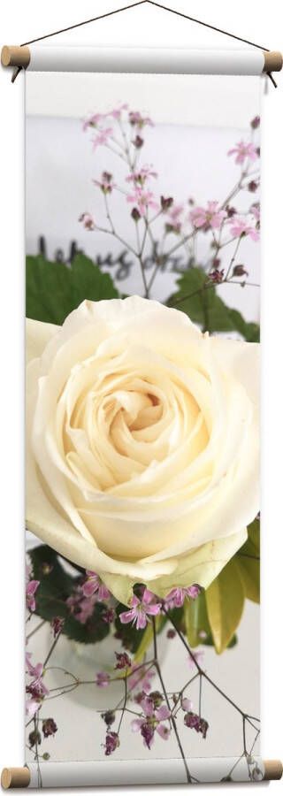 Textielposter Bloemen Roos Bladeren Bureau Boeket Vaas 30x90 cm Foto op Textiel