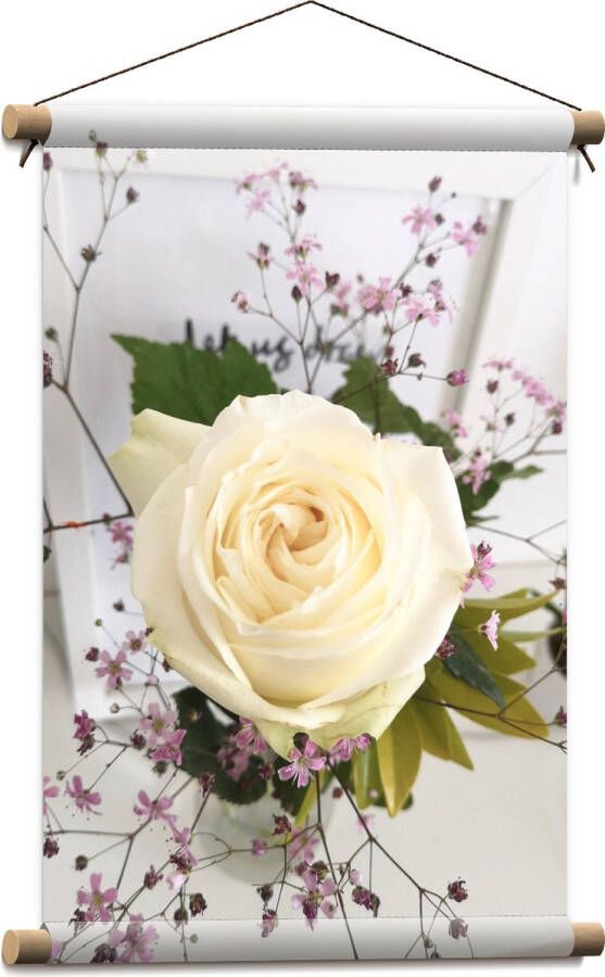 Textielposter Bloemen Roos Bladeren Bureau Boeket Vaas 40x60 cm Foto op Textiel