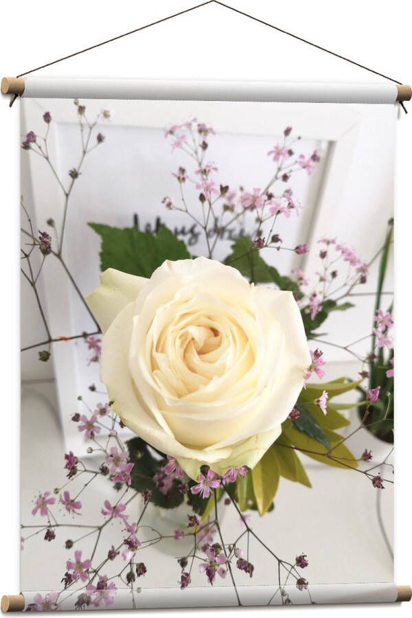 Textielposter Bloemen Roos Bladeren Bureau Boeket Vaas 60x80 cm Foto op Textiel