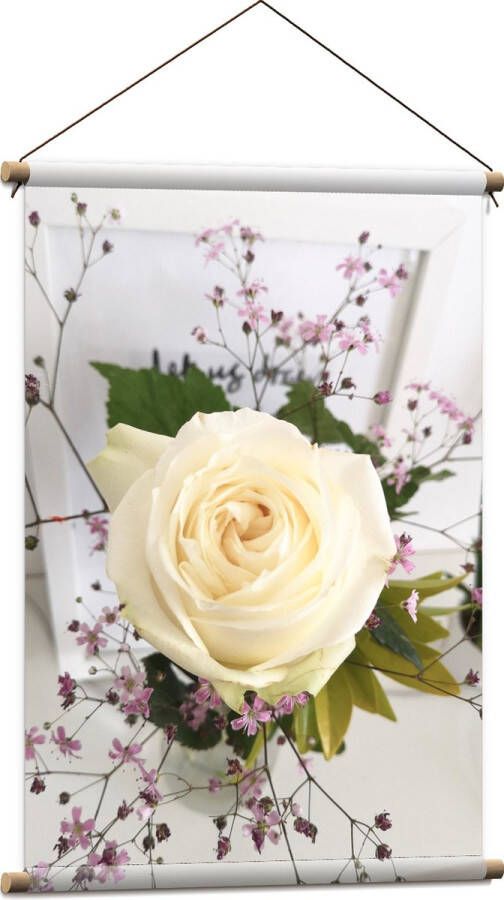 Textielposter Bloemen Roos Bladeren Bureau Boeket Vaas 60x90 cm Foto op Textiel