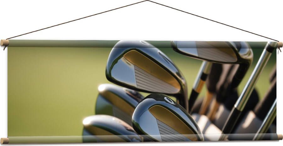 Textielposter Golf Clubs in Trolley op Golfbaan 120x40 cm Foto op Textiel