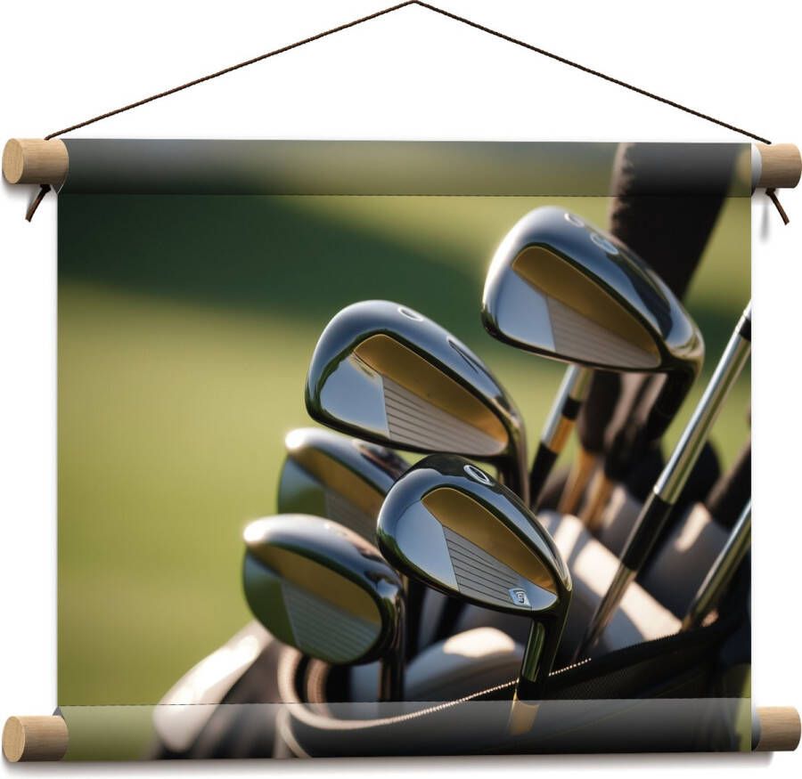 Textielposter Golf Clubs in Trolley op Golfbaan 40x30 cm Foto op Textiel