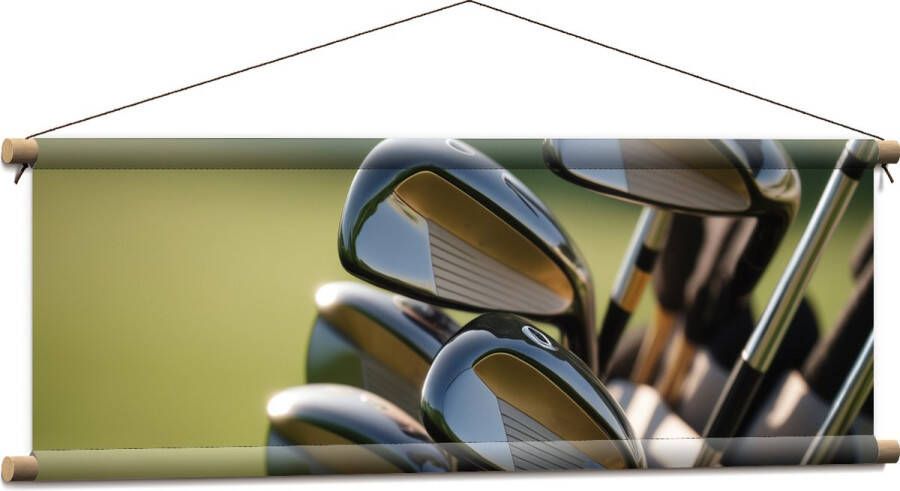 Textielposter Golf Clubs in Trolley op Golfbaan 90x30 cm Foto op Textiel