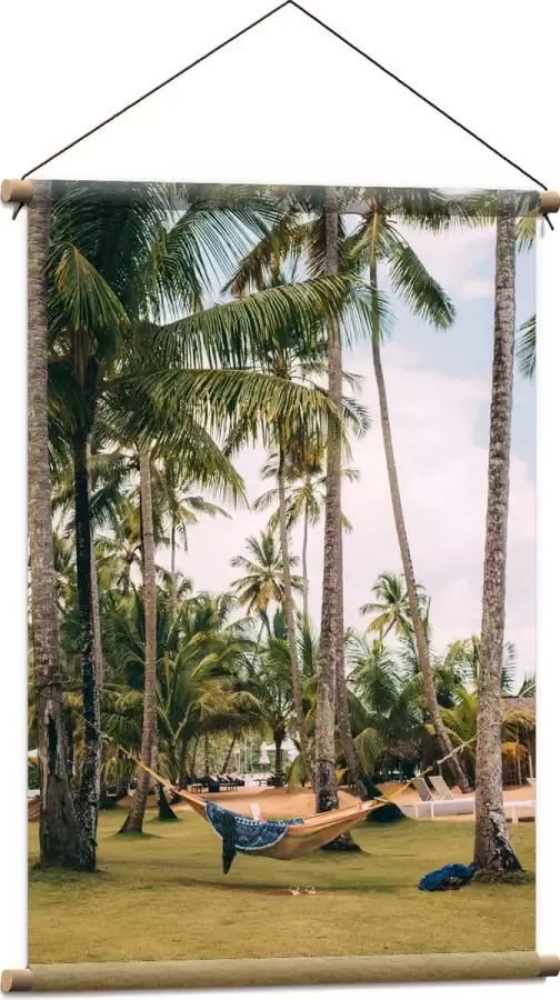 Textielposter Hangmat tussen Palmbomen 60x90 cm Foto op Textiel