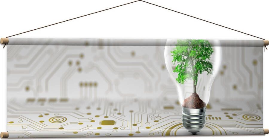 Textielposter Lamp Boompje Groen Technologie 120x40 cm Foto op Textiel