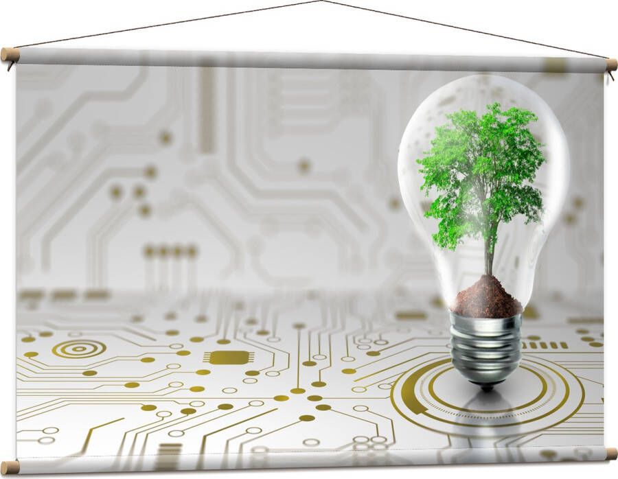 Textielposter Lamp Boompje Groen Technologie 120x80 cm Foto op Textiel