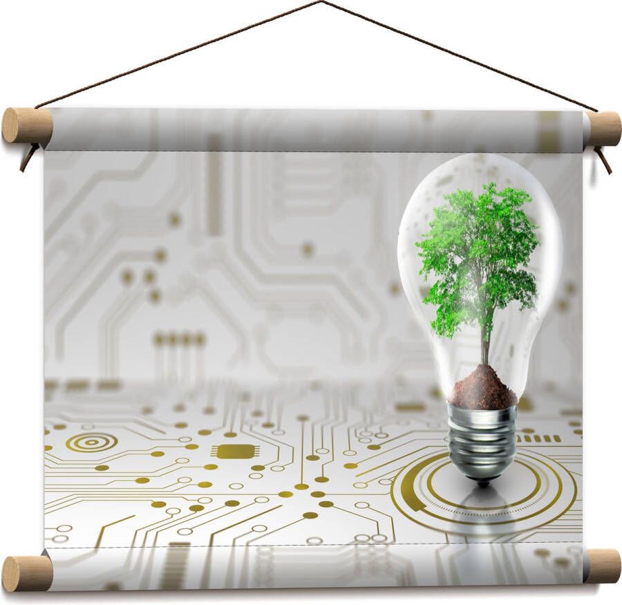 Textielposter Lamp Boompje Groen Technologie 40x30 cm Foto op Textiel
