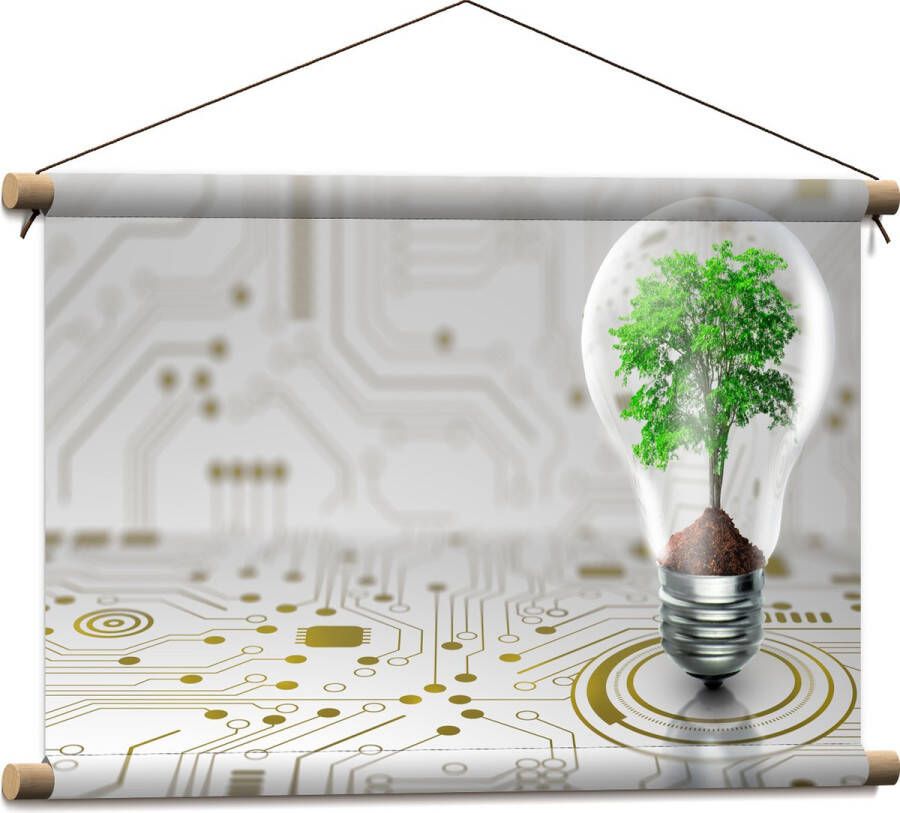 Textielposter Lamp Boompje Groen Technologie 60x40 cm Foto op Textiel