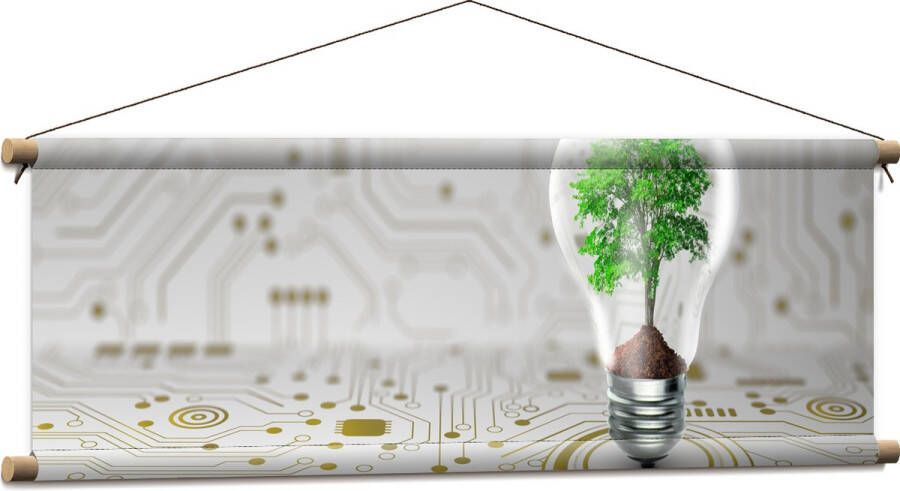 Textielposter Lamp Boompje Groen Technologie 90x30 cm Foto op Textiel