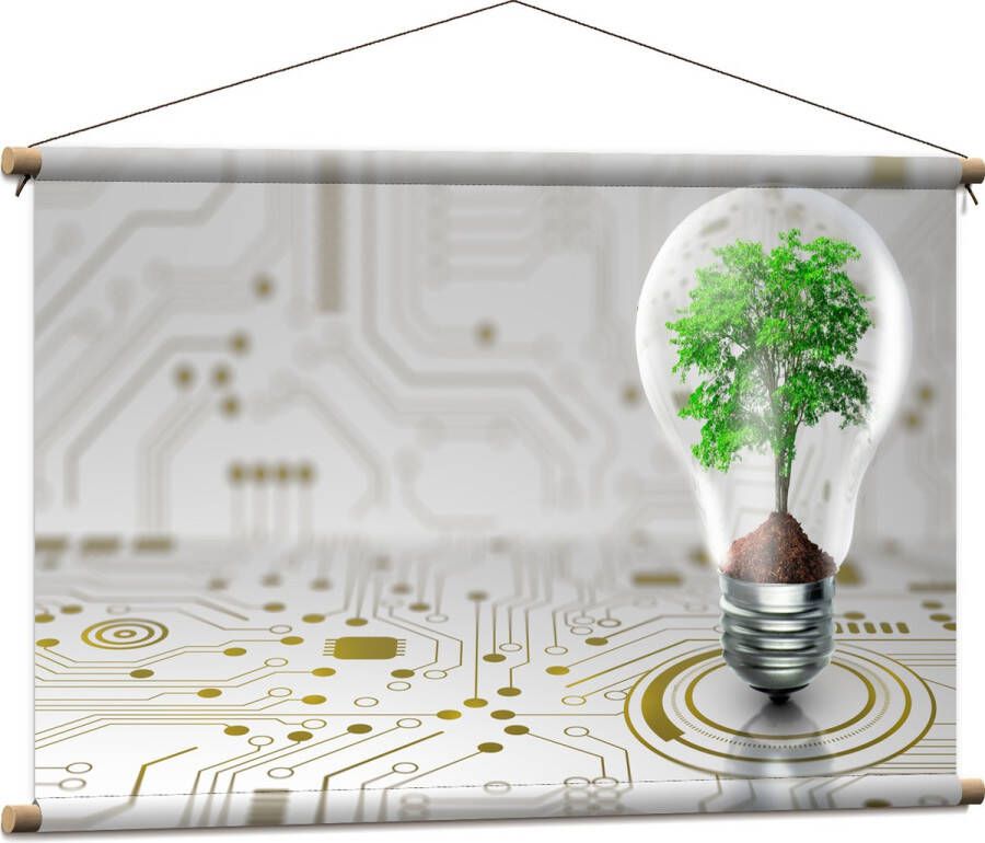 Textielposter Lamp Boompje Groen Technologie 90x60 cm Foto op Textiel