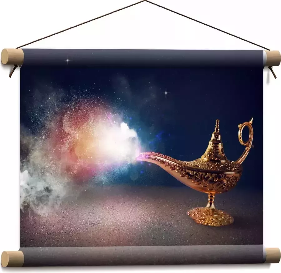 Textielposter Magische Gouden Lamp met Kleurrijke Rook 40x30 cm Foto op Textiel