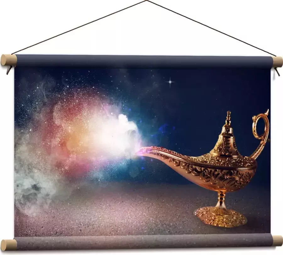 Textielposter Magische Gouden Lamp met Kleurrijke Rook 60x40 cm Foto op Textiel