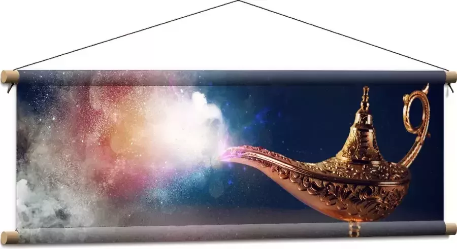 Textielposter Magische Gouden Lamp met Kleurrijke Rook 90x30 cm Foto op Textiel - Foto 1