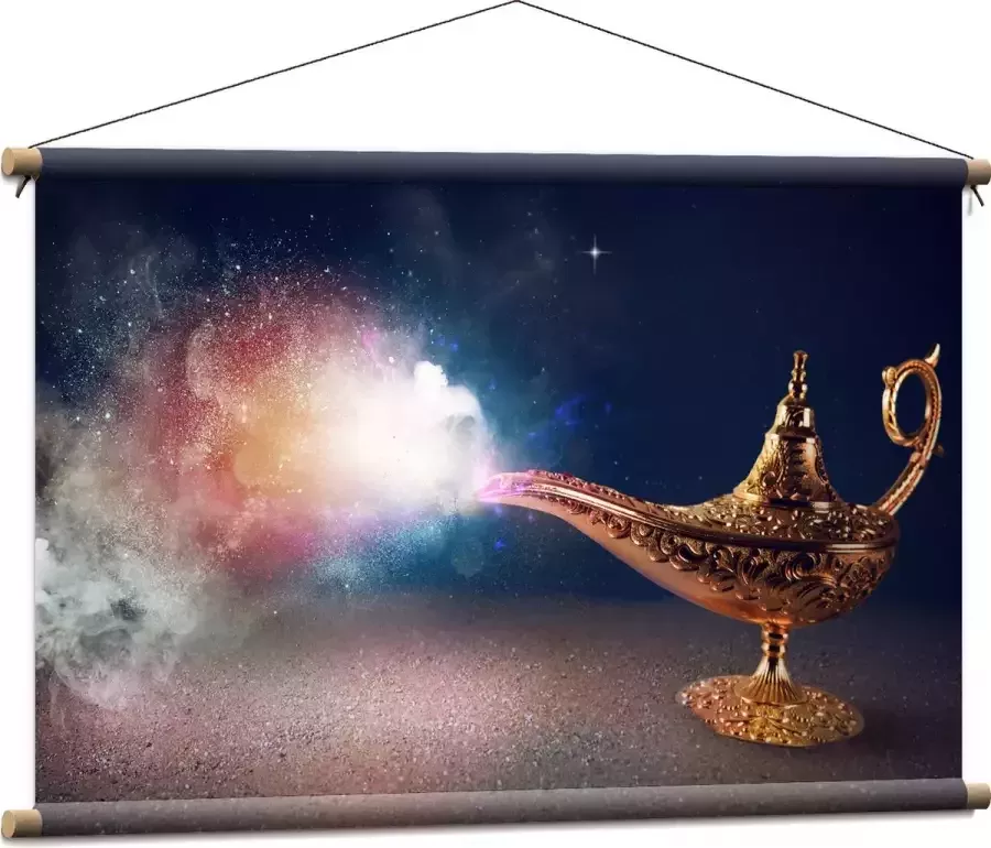Textielposter Magische Gouden Lamp met Kleurrijke Rook 90x60 cm Foto op Textiel