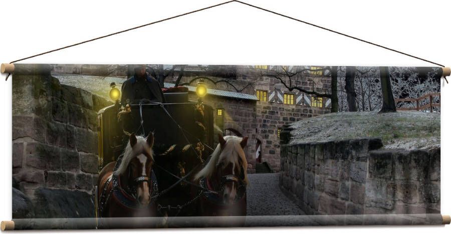 Textielposter Pad Persoon Bomen Huis Dier Paarden Lampen 120x40 cm Foto op Textiel