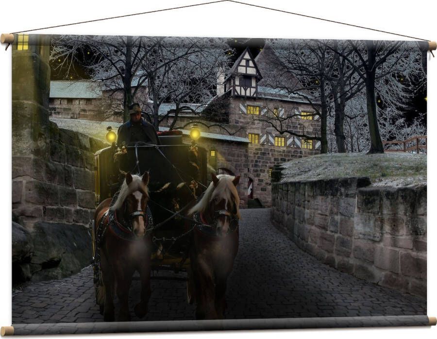 Textielposter Pad Persoon Bomen Huis Dier Paarden Lampen 120x80 cm Foto op Textiel