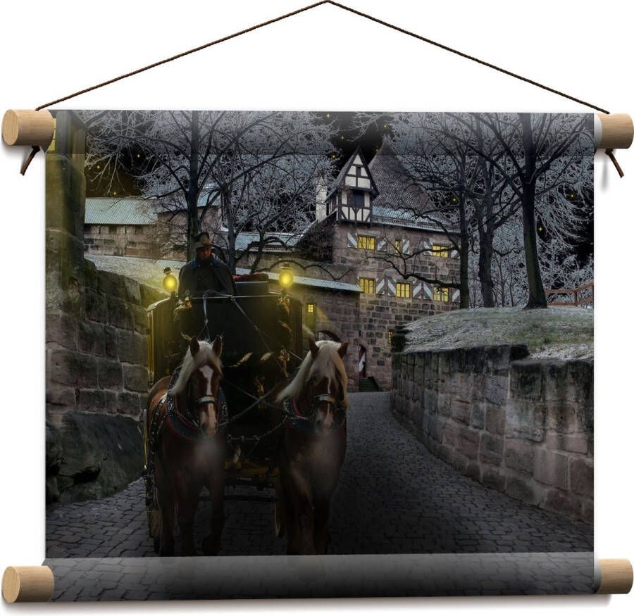 Textielposter Pad Persoon Bomen Huis Dier Paarden Lampen 40x30 cm Foto op Textiel