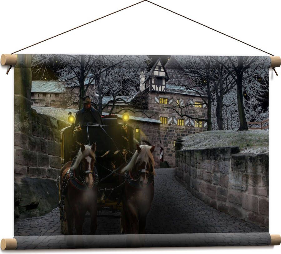 Textielposter Pad Persoon Bomen Huis Dier Paarden Lampen 60x40 cm Foto op Textiel
