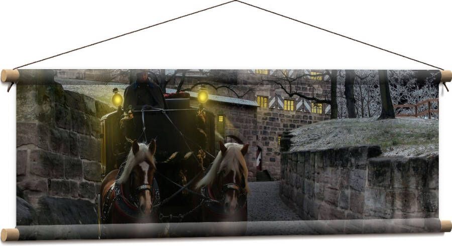 Textielposter Pad Persoon Bomen Huis Dier Paarden Lampen 90x30 cm Foto op Textiel