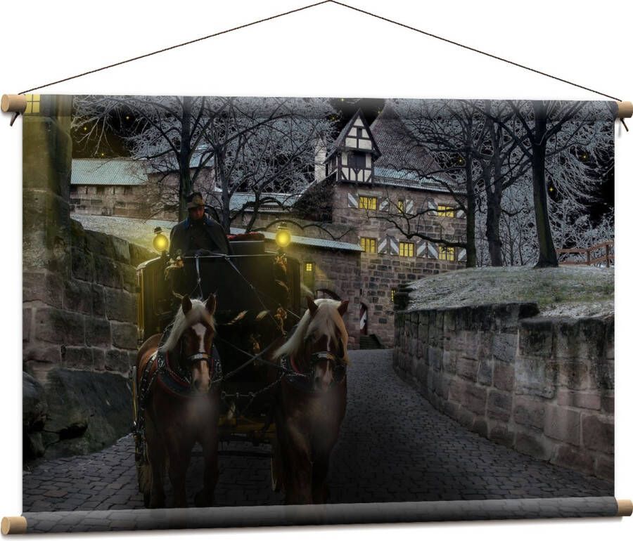 Textielposter Pad Persoon Bomen Huis Dier Paarden Lampen 90x60 cm Foto op Textiel