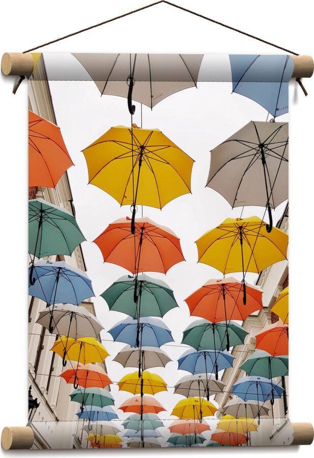 Textielposter Straat Paraplu Kleuren Lamp 30x40 cm Foto op Textiel - Foto 1