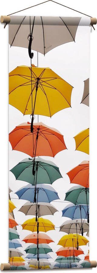 Textielposter Straat Paraplu Kleuren Lamp 30x90 cm Foto op Textiel