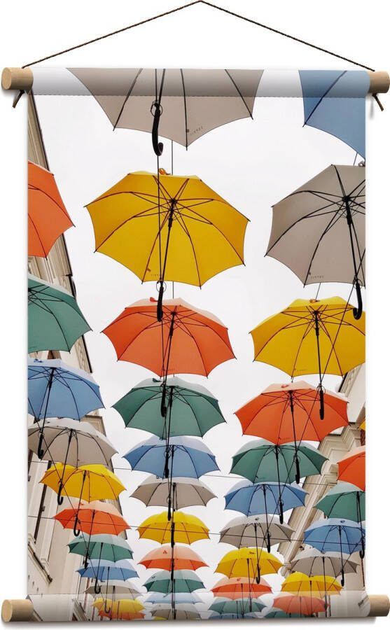 Textielposter Straat Paraplu Kleuren Lamp 40x60 cm Foto op Textiel