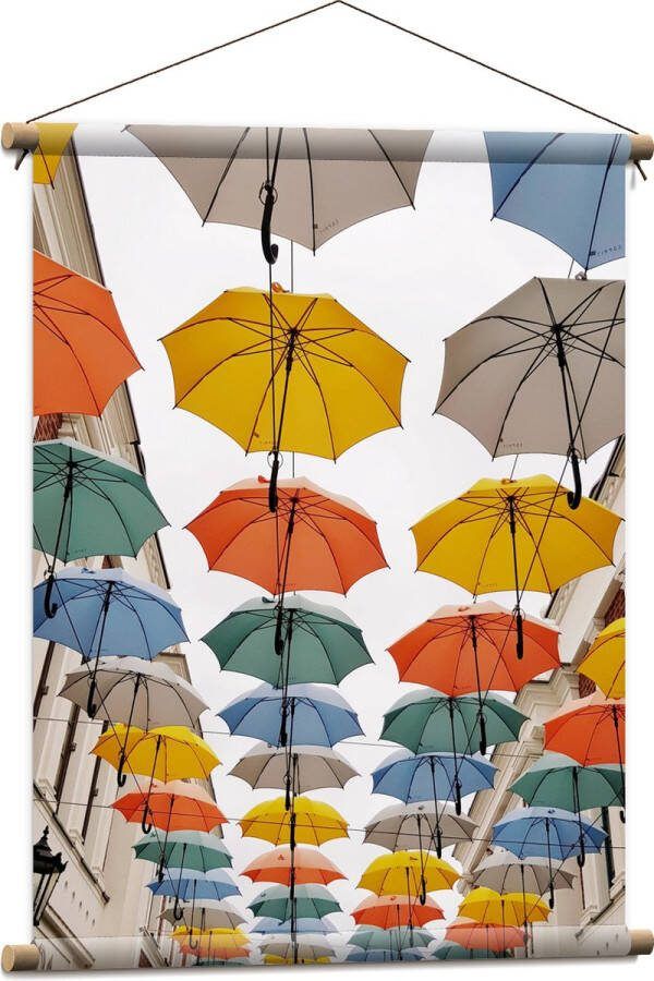 Textielposter Straat Paraplu Kleuren Lamp 60x80 cm Foto op Textiel