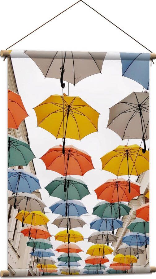 Textielposter Straat Paraplu Kleuren Lamp 60x90 cm Foto op Textiel