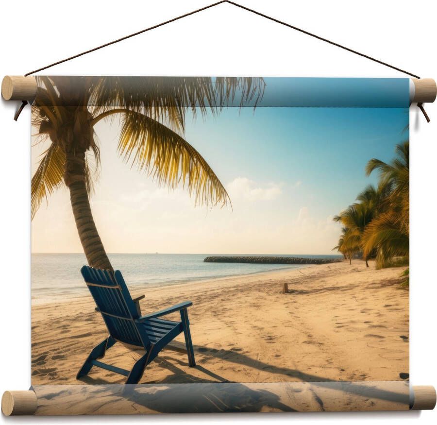 Textielposter Strand Zee Palmbomen Zon Stoel 40x30 cm Foto op Textiel